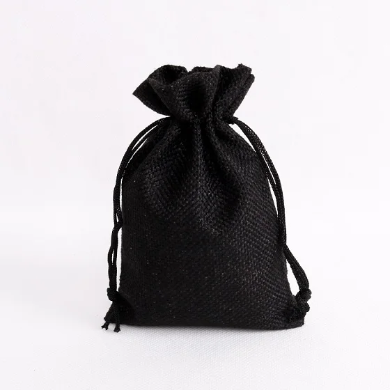 black 10 шт./лот мини 7x9 см ювелирные упаковочные сумки джутовые мешки со шнурком сумки для конфет подарки закуски ювелирные упаковочные сумки оптом - Цвет: black