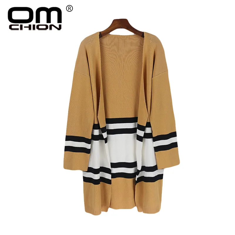 OMCHION Casaco Feminino 2018 Autumn Korean Striped Long Cardigan Women Loose Pockets Casual Knit Sweater Coat Warm Jumper LS98 |