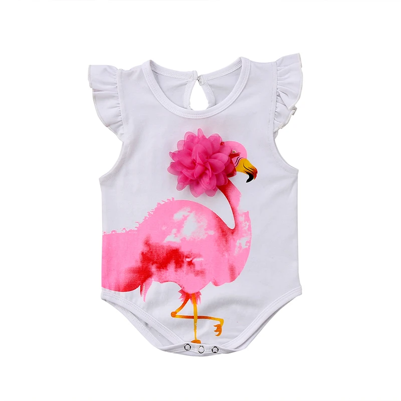 

Summer Newborn Baby Girl Flamingo Clothes Ruffles Sleeve Cartoon Animal Princess Girls Romper Jumpsuit Outfits Sunsuit 0-18M