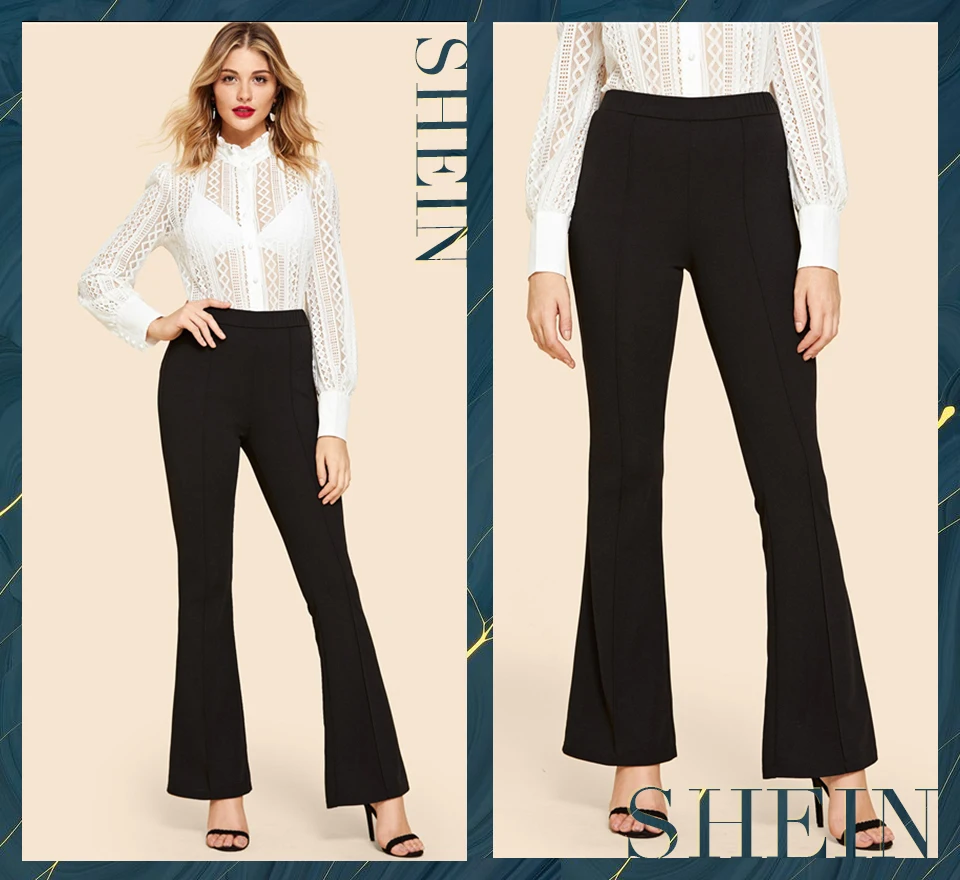 SHEIN Расклешенные Однотонные Брюки Офисные Классические Брюки Для Женщин