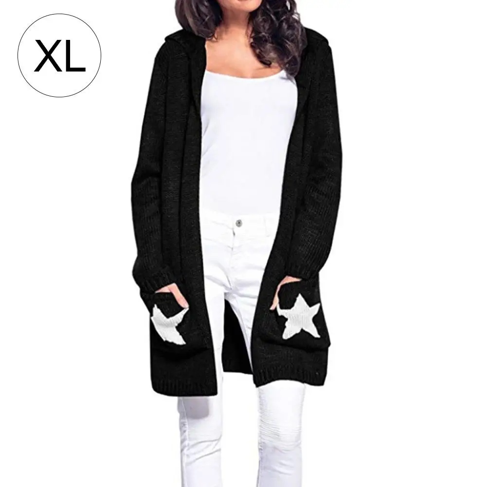 Women Wear Autumn Winter Sweater Chunky Front Open Long Sleeve Knitting Mid Hooded Cardigan Coat Casual Loose |