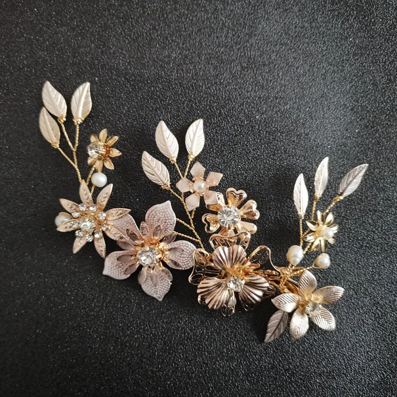 SLBRIDAL, золотистые, проводные, хрустальные стразы, Пресноводный Жемчуг, цветок, свадебные заколки для волос, заколки, свадебные головные уборы, аксессуары для волос