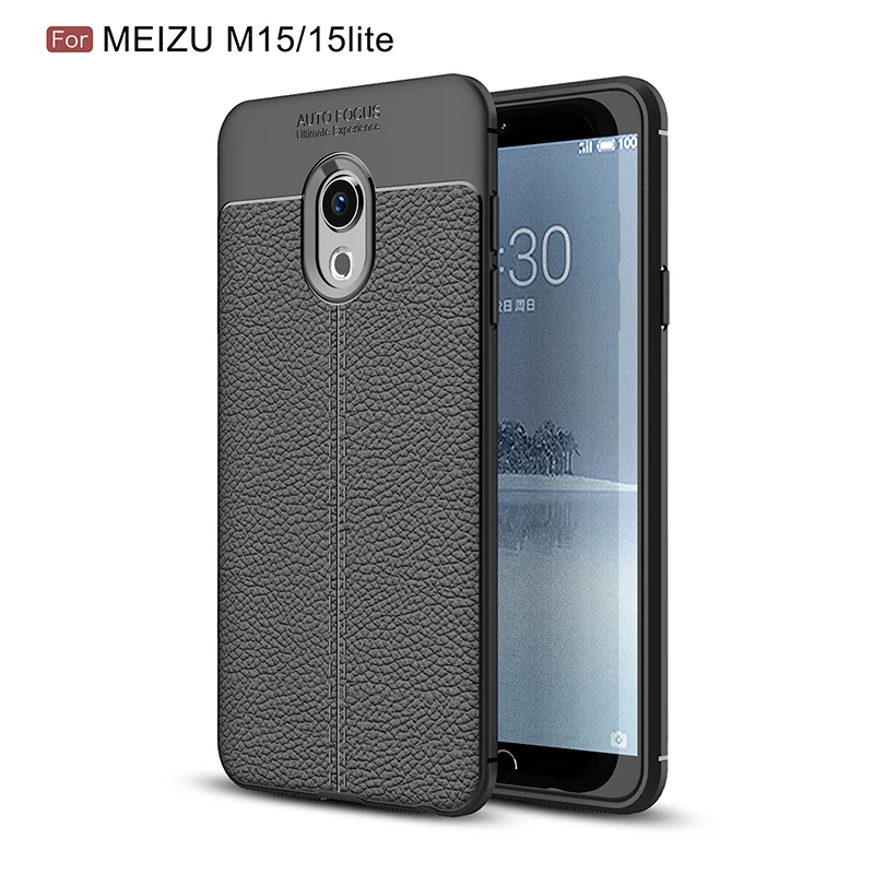 Личи зерна узор кожаное силиконовый чехол на мизу meizu 15 Lite чехлы селиконовые классический личи полоски матовая Мягкие ТПУ случаи для меня мейзу 15 лайт case случае бампер cases Обложка чехол силиконовые