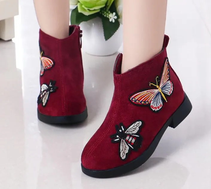 Children's Princess Leather Boots 2019 Autumn Winter New Little Girl Ankle Big Kids Fashion Embroidery Retro Flat | Детская одежда