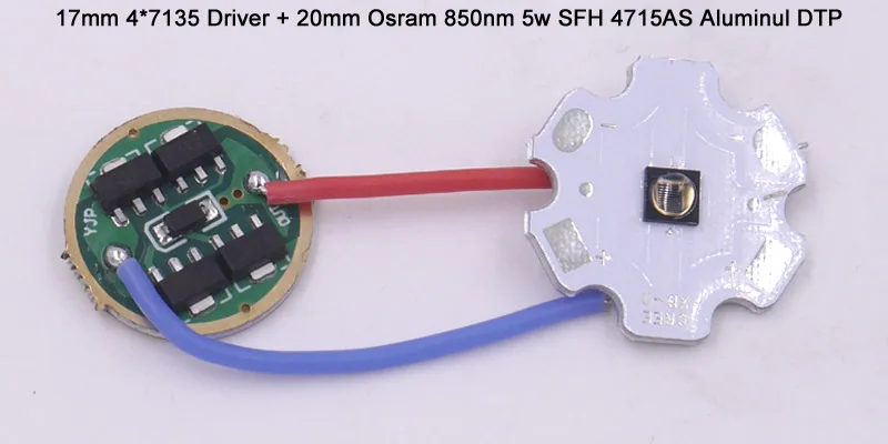 20mm-850nm 5w Osram IR 850nm 5 Вт SFH 4715AS IR 940nm 5 Вт SFH 4725AS светодиодный излучатель алюминиевая пластина+ 17 мм 4* AMC7135 1400 мАч 1 Режим драйвер платы - Испускаемый цвет: 20mm-850nm 5w