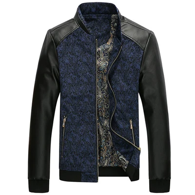 Mountainskin из искусственной кожи в стиле пэчворк мужские куртки 6XL осенние модные пальто Мужская Верхняя одежда со стоячим воротником мужская одежда Приталенная модель SA332 - Цвет: Royal Blue