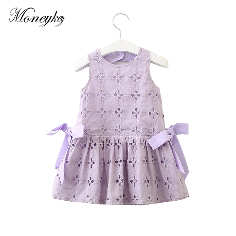 Модное летнее платье для девочек принцессы с бантом хлопковые ажурные Детские