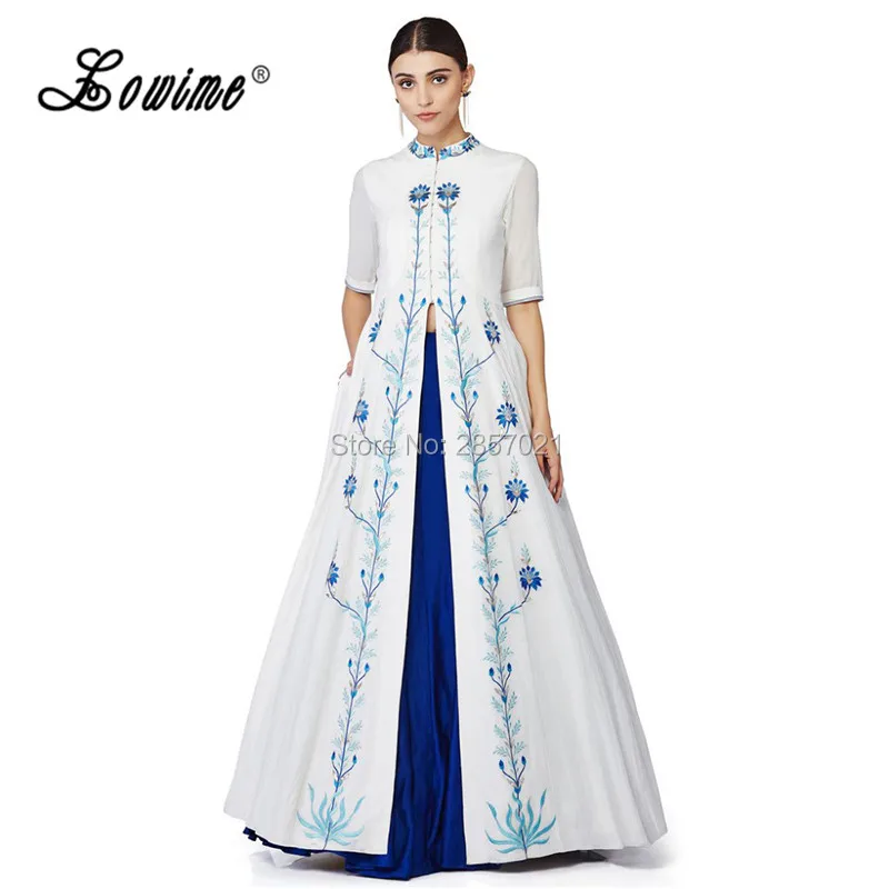 Индийское вечернее платье из двух частей 2017 изящные синие марокканские платья с