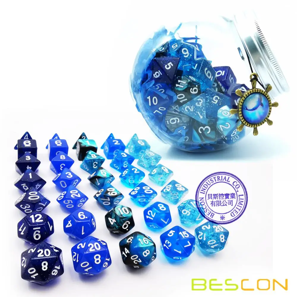 Bescon набор костей для ролевых игр 35 шт. океан набор синего цвета, DND ролевая игра кости 5X7 шт