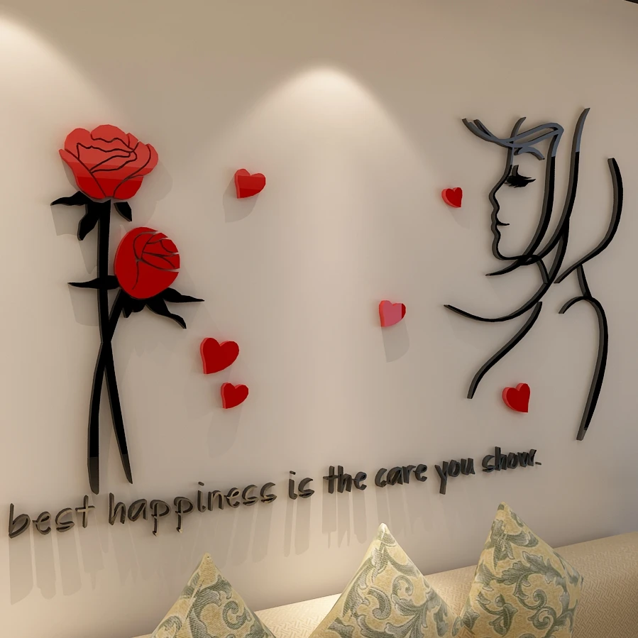 Новое поступление роза девушка акриловые 3D Хрустальные настенные наклейки