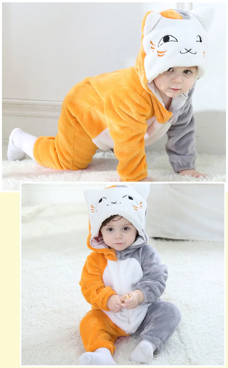 Baby Cartoon Rompers Newborn Hooded Toddler Clothing Boys Girls Minions Animal Jumpsuit Playsuit Costume Flannel Baby Rompers