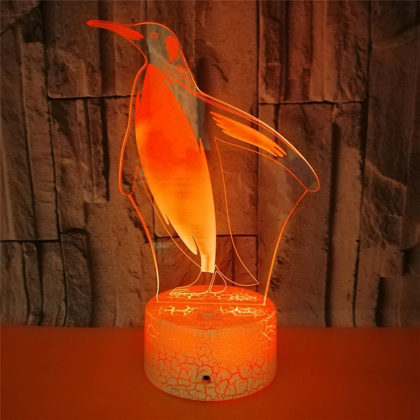 Ночсветильник в виде симпатичного пингвина с 3D иллюзией светодиодная акриловая