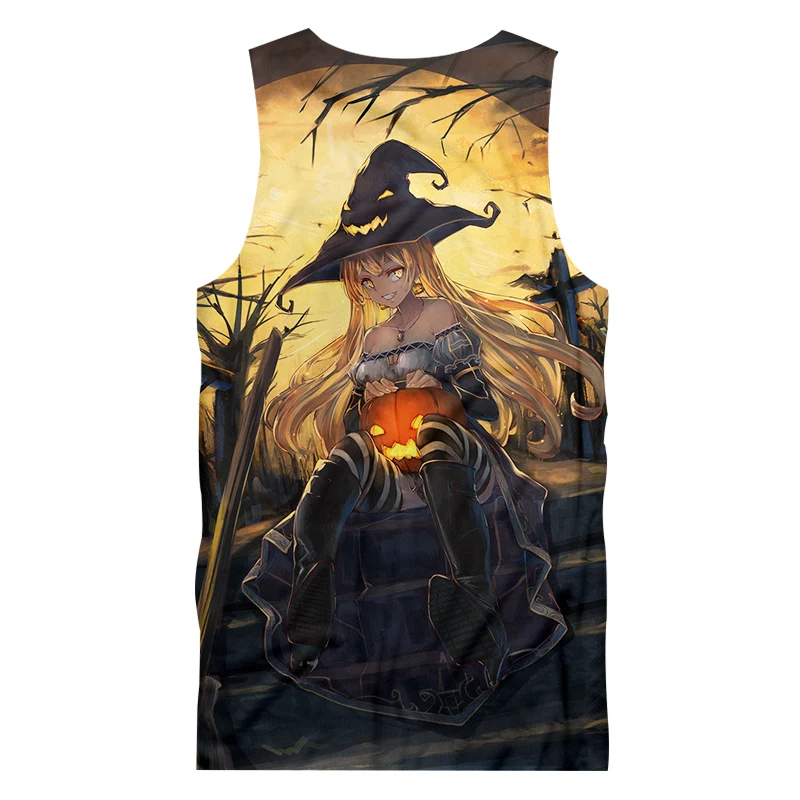 UJWI Halloween New Man Anime Tank Top 3D Printed Doll And Flame Pumpkin Best Selling Personality Loose Men's | Мужская одежда
