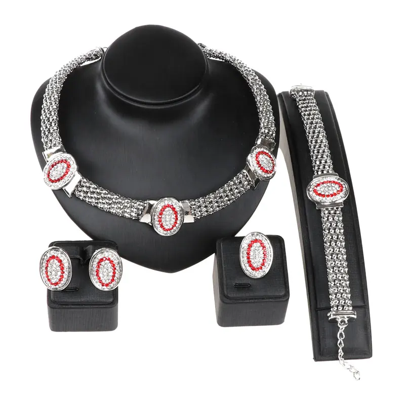 Новинка 2016 ожерелье браслет серьги и кольцо с красным белым австрийским