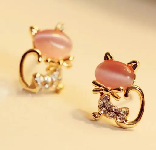 ea182 2021 New Fashion Crystal alloy Cute Kitten Bowknot Stud Earrings Female charm jewelry | Украшения и аксессуары