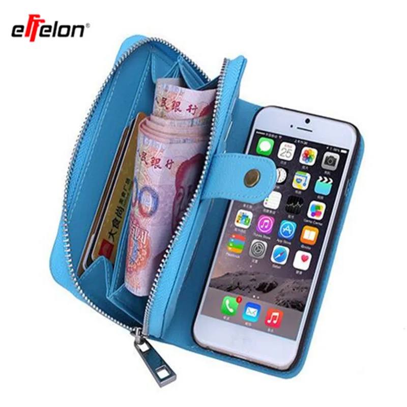 Многофункциональный кожаный бумажник на молнии с магнитной съемной задней чехол