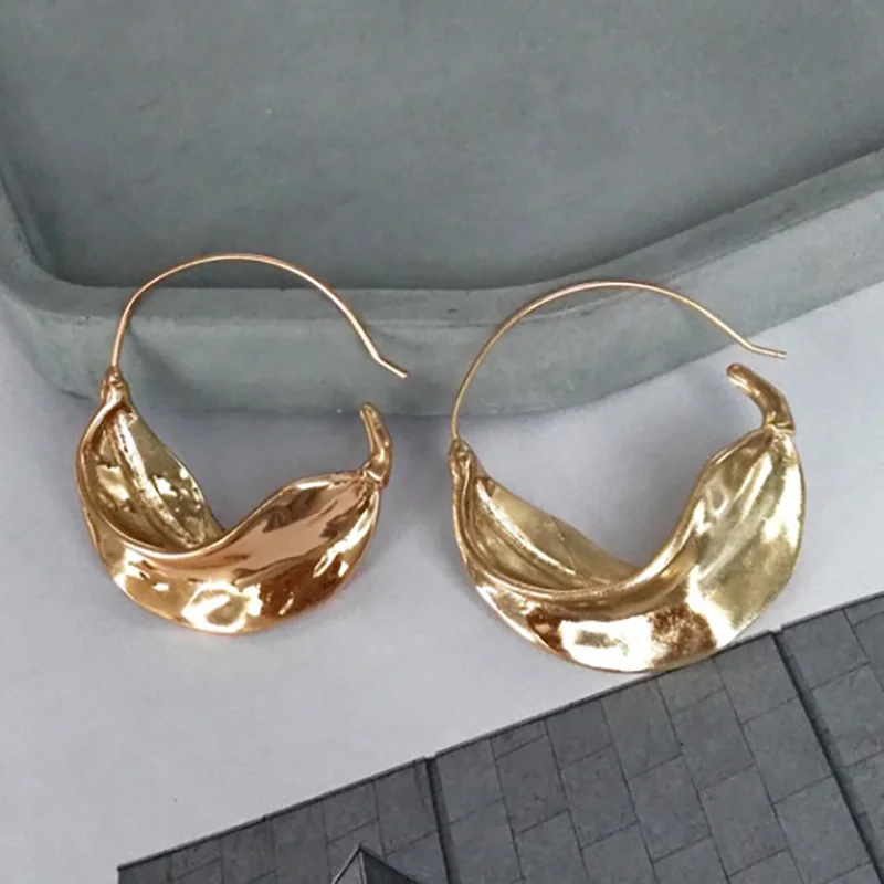 Gold SRCOI, серьги-кольца золотого и серебряного цвета с неправильным листом для женщин, геометрические круглые массивные серьги, модное ювелирное изделие, подарки в стиле панк, новинка - Окраска металла: Gold