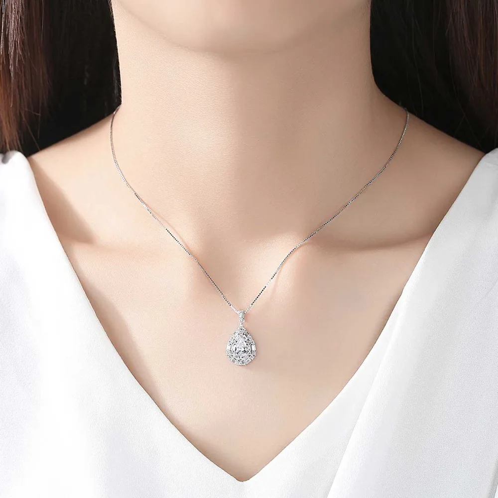 CZCITY Gorgeous 925 Sterling Silver Water Drop Pendant Necklace for Women 2 Colors Luxury Big Gemstone Wedding Jewelry | Украшения и