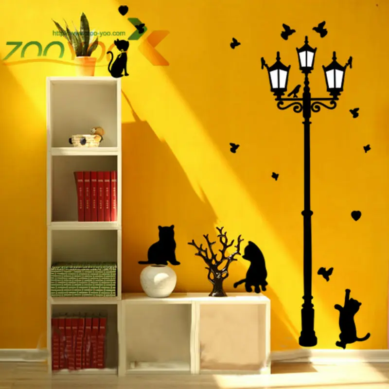 

Наклейка на стену с изображением кошки и бабочки, ZooYoo030L