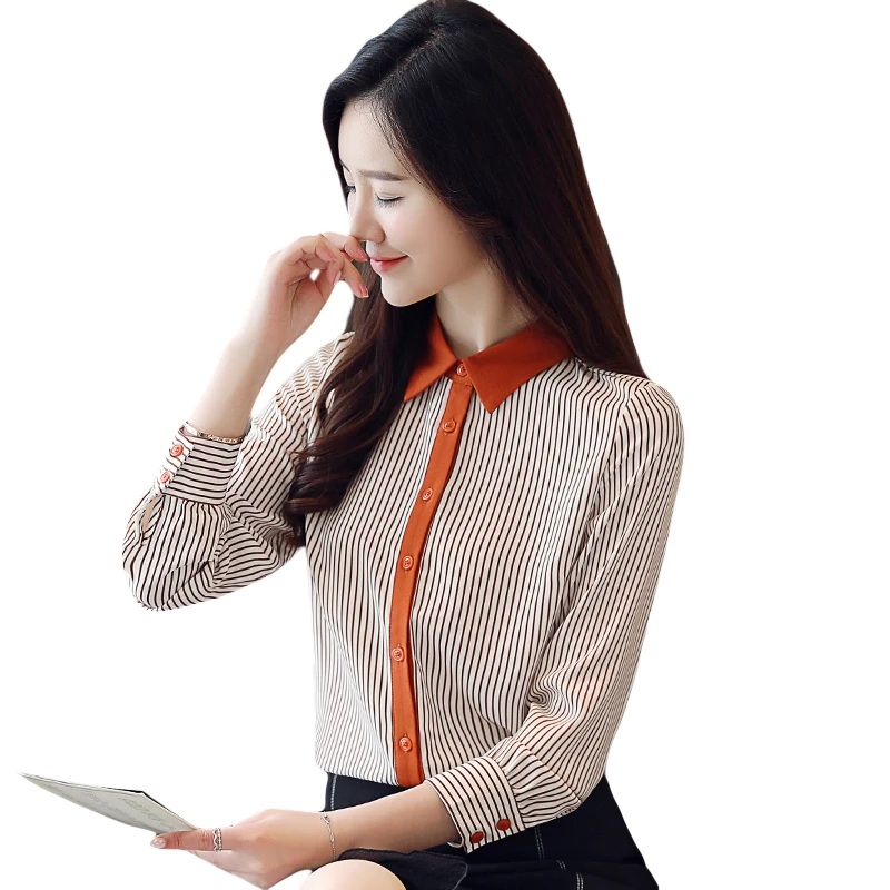 Fashion 2019 New Spring Autumn Women Blouse Shirt Long Sleeve Office Lady Blouses Elegant Casual Chiffon Striped Blusas Shirts |