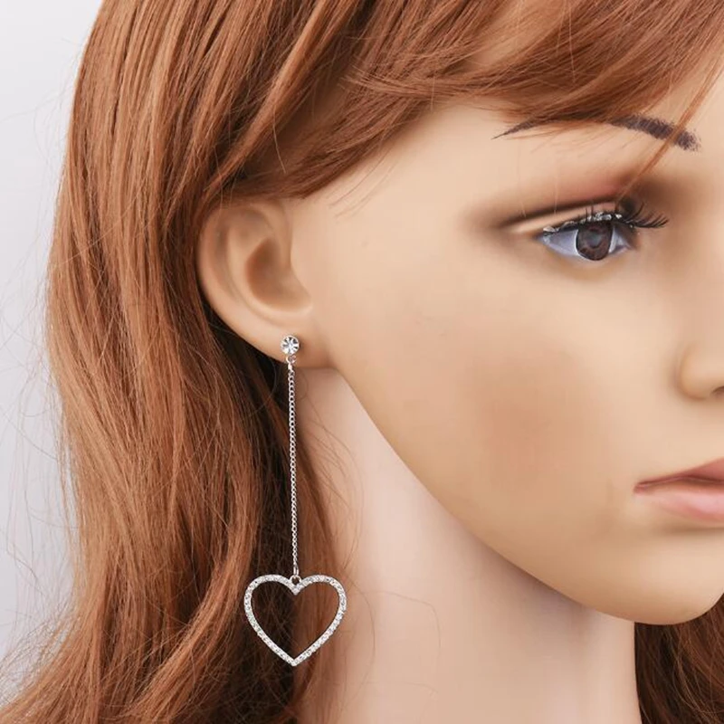 DiLiCa Fashion Long Drop Earrings for Women Rhinestone Heart Statement Dangle Earring Jewelry White Color Kolczyki | Украшения и