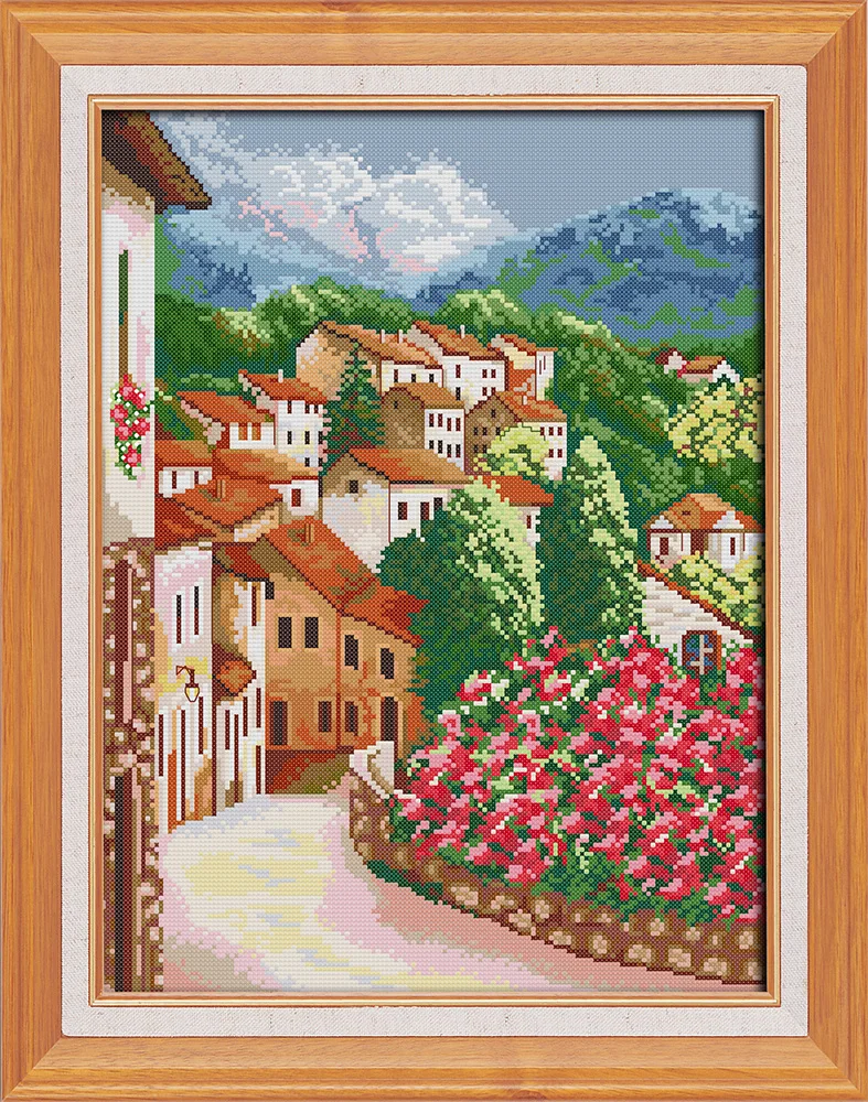 

In the corner of town two cross stitch kit 14ct 11ct print canvas hand sew cross-stitching embroidery DIY handmade needlework