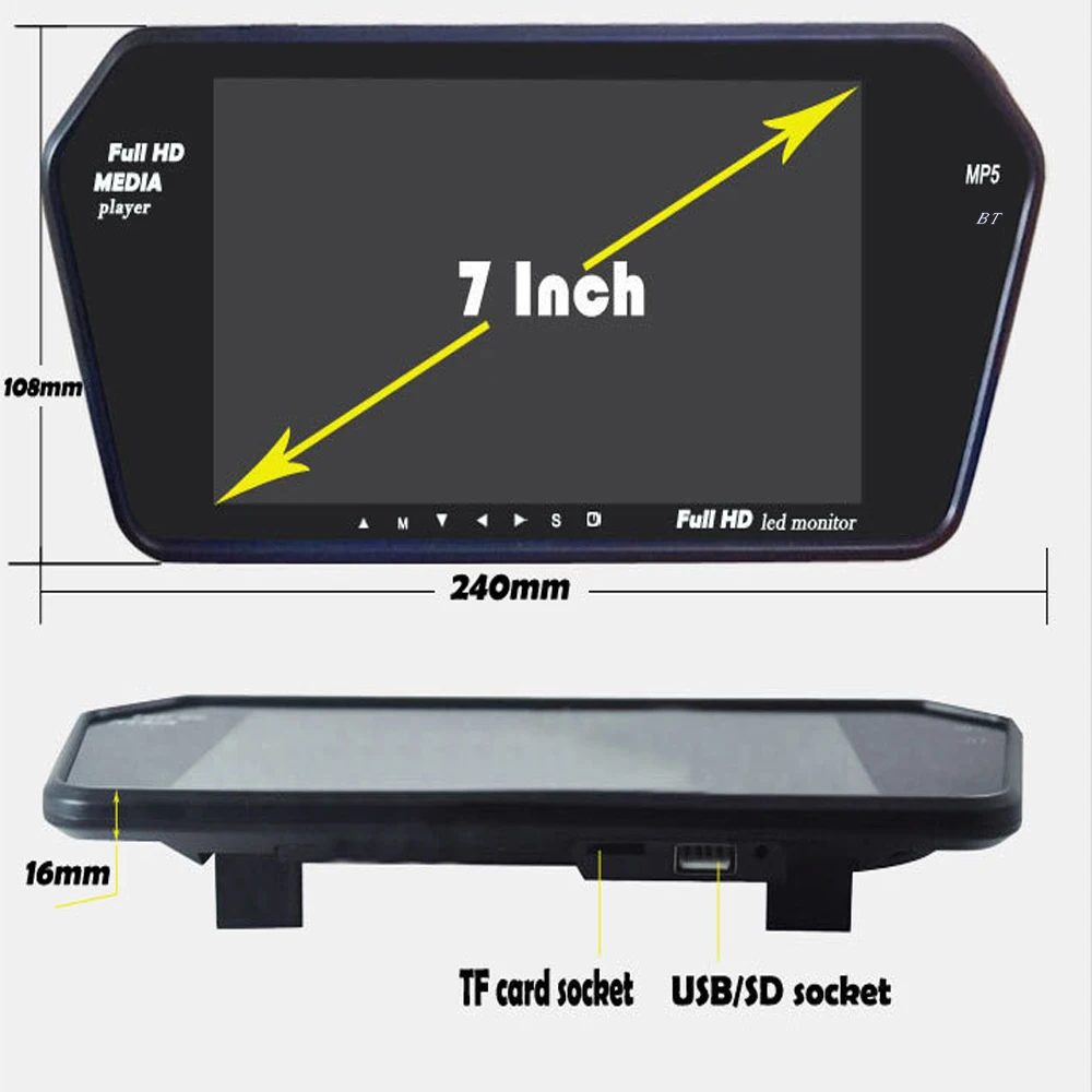 Podofo Bluetooth &amp хэндс фри ультра тонкий 7 ''автомобильный монитор зеркала заднего