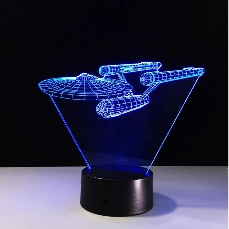 Творческий 3D космический корабль Форма 7 Цвет Свет USB настольные лампы Быстрая