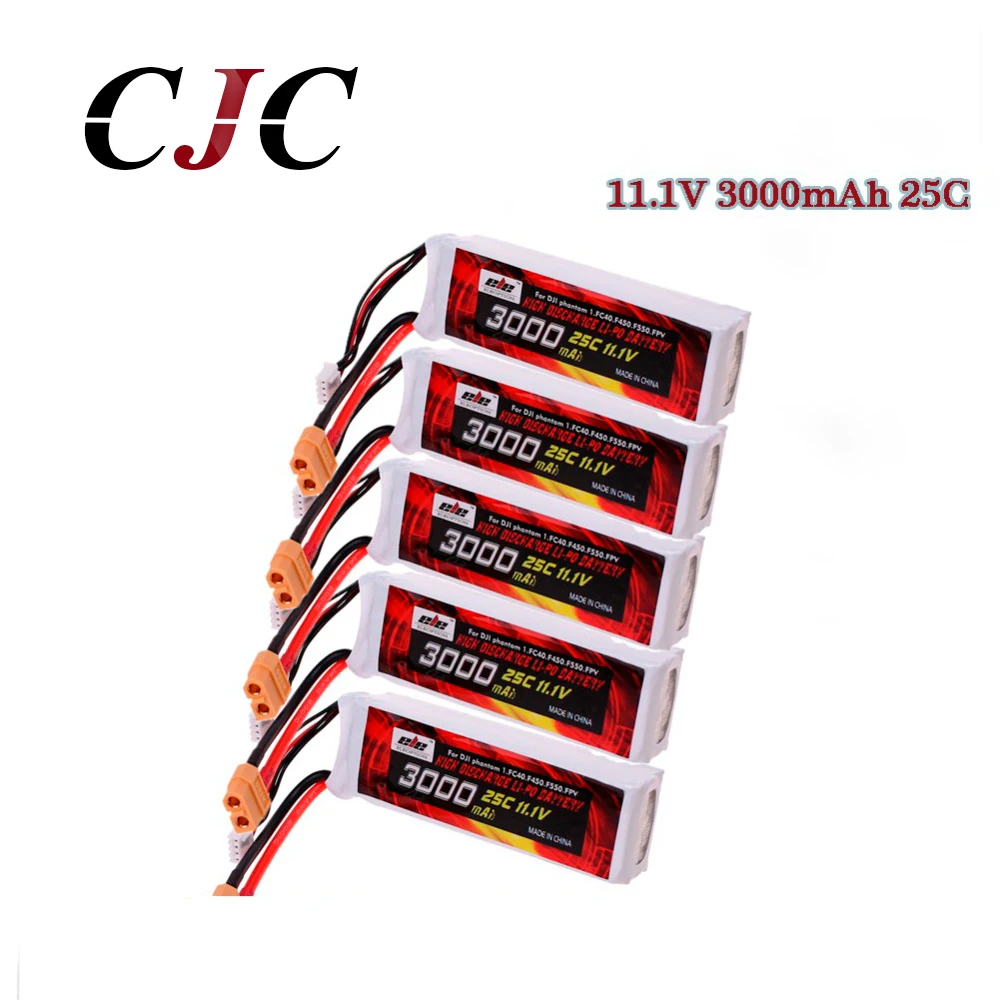 Обновленный Lipo аккумулятор 5 шт. 11 1 В 3000 мАч 25C XT60 разъем для DJI Phantom FC40 Flame Wheel F450 F550