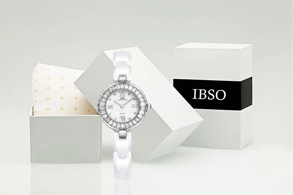 IBSO новые высококачественные женские часы с керамическим ремешком Модные кварцевые часы с циферблатом женские часы с кристаллами