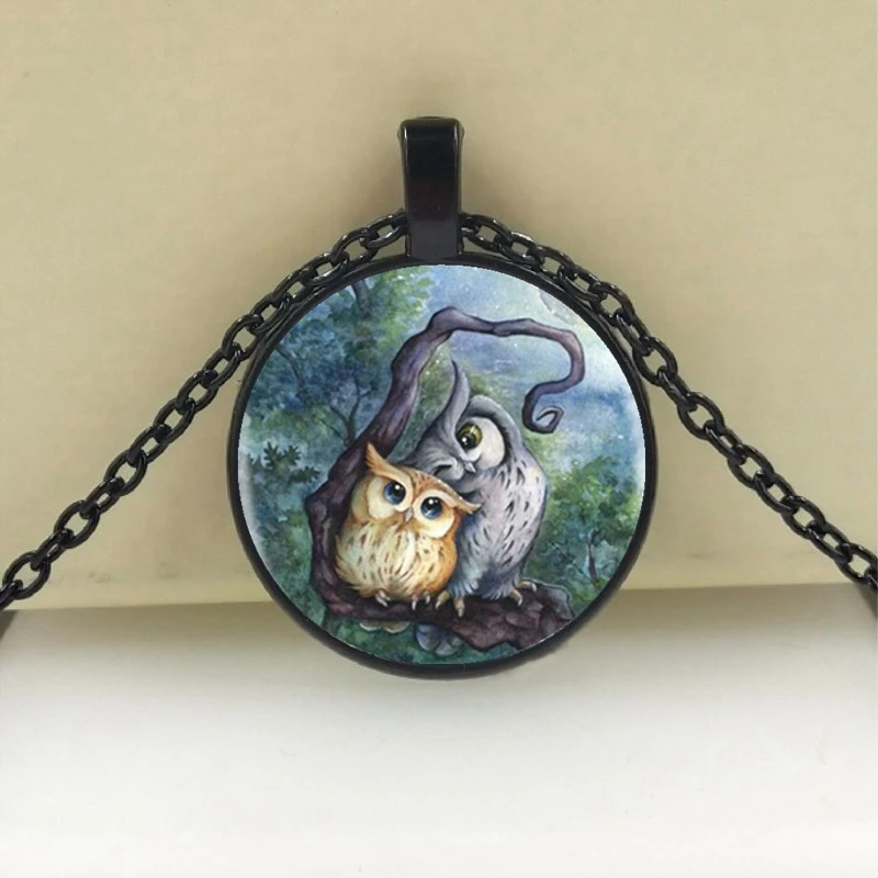 Подвеска и ожерелье в виде милой совы Серебряное длинное с цепочкой украшения