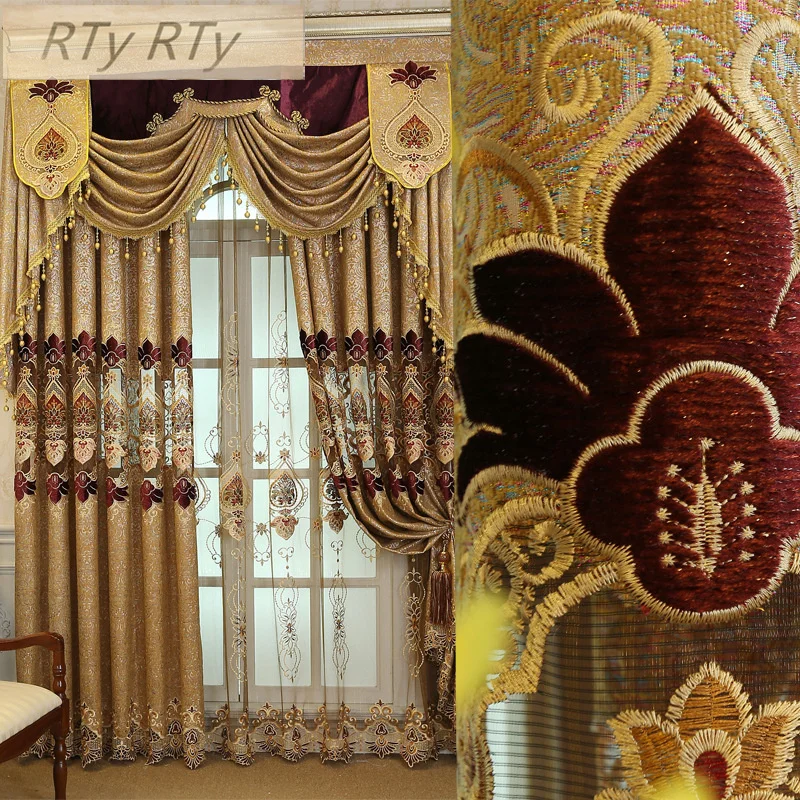 

European and American Style Royal Gold Luxury curtains for Living Room window curtain Bedroom Window curtain kitchen/Hotel