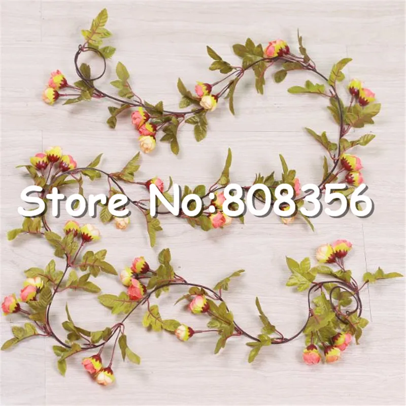 

Korean Fake Mini Rose Vine 220cm/86.61" Simulation Autumn Roses with Green Leaf for Wedding Home Artificial Flower Rattan