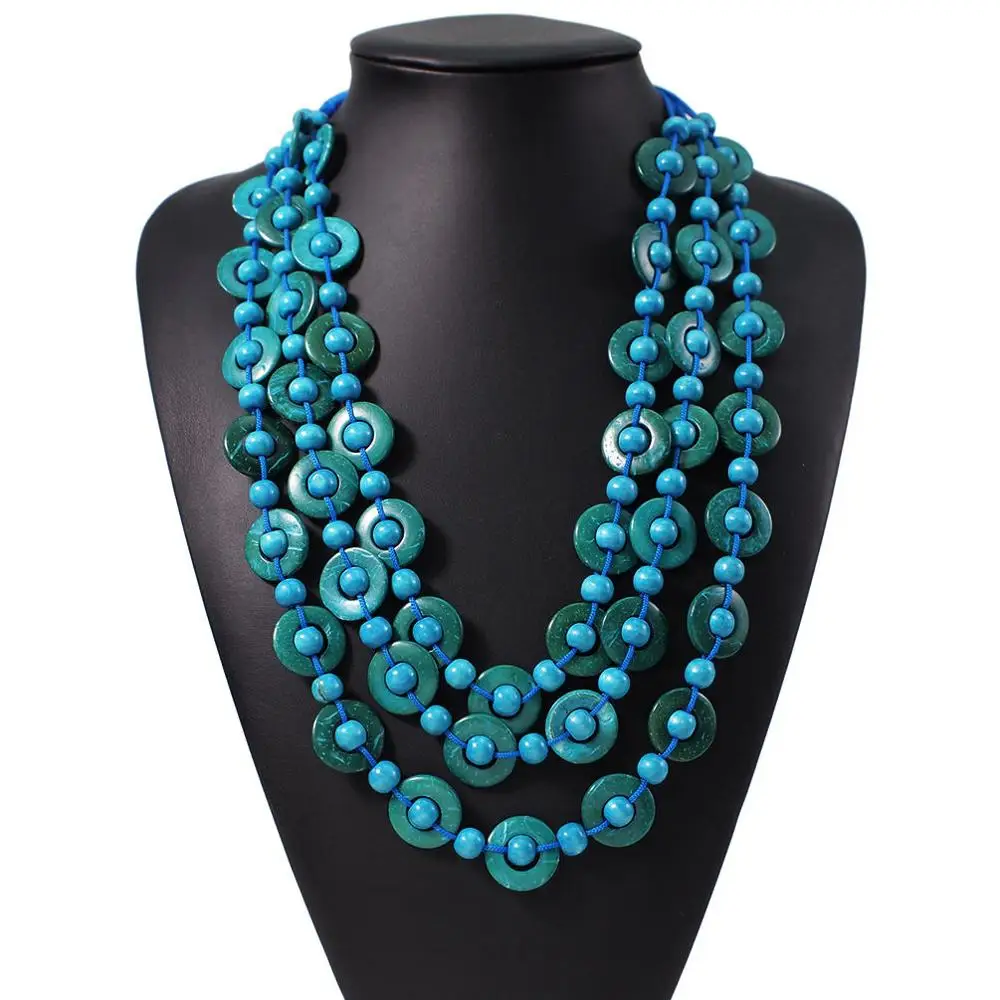 Blue Necklaces MANILAI, бохо, Кокосовая ракушка, деревянная бусина, кулон, ожерелье, s, женские Этнические украшения, ручной работы, из бисера, висячие, массивное длинное ожерелье - Окраска металла: Blue Necklaces