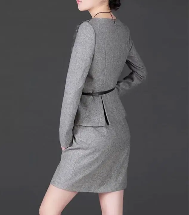 Зимние женские элегантные платья OL модное тонкое шерстяное платье с круглым