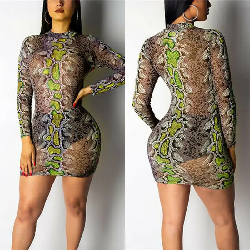 Сексуальное женское Сетчатое прозрачное облегающее Короткое мини платье со