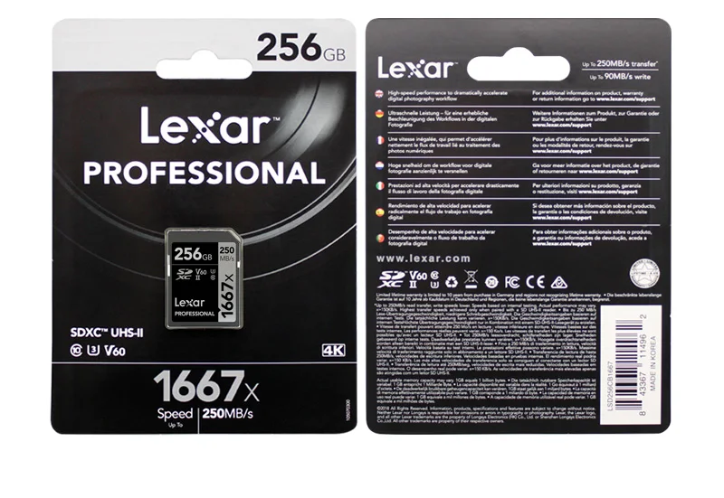 Lexar 256 Гб карта памяти 128 Гб SD карты V60 SDXC UHS-II Card 64 Гб U3 C10 флеш-карта для 3D 4K цифровой Камера читать Max 250 МБ/с