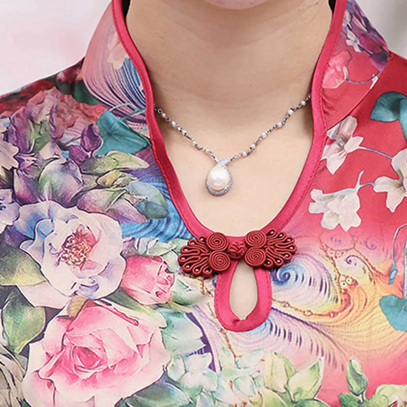 Большие размеры для женщин среднего возраста летнее платье шелк cheongsam старший с