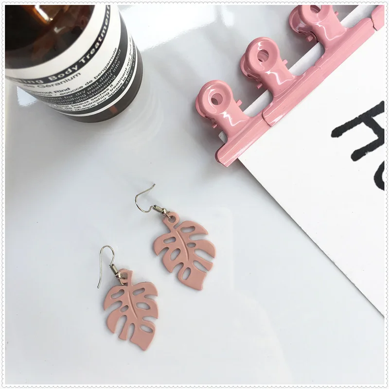 pink Модные серьги-капли в форме листа монстеры, женские серьги с акриловыми тропическими растениями, милые серьги для отдыха, пляжа, вечеринки, для девушек, богемное ювелирное изделие - Окраска металла: pink