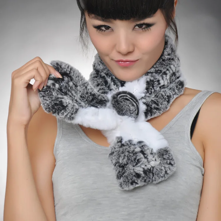 Зимний вязаный шарф из меха Рекс высококачественный кролика be 1302 * Бесплатная