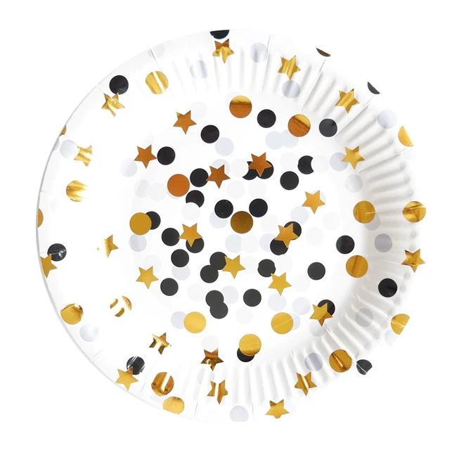 black dot plate Высококачественные одноразовые столовые приборы золотого и серебряного цвета в горошек бумажные салфетки под чашки для свадьбы, дня рождения, вечерние принадлежности, посуда для детского душа - Цвет: black dot plate