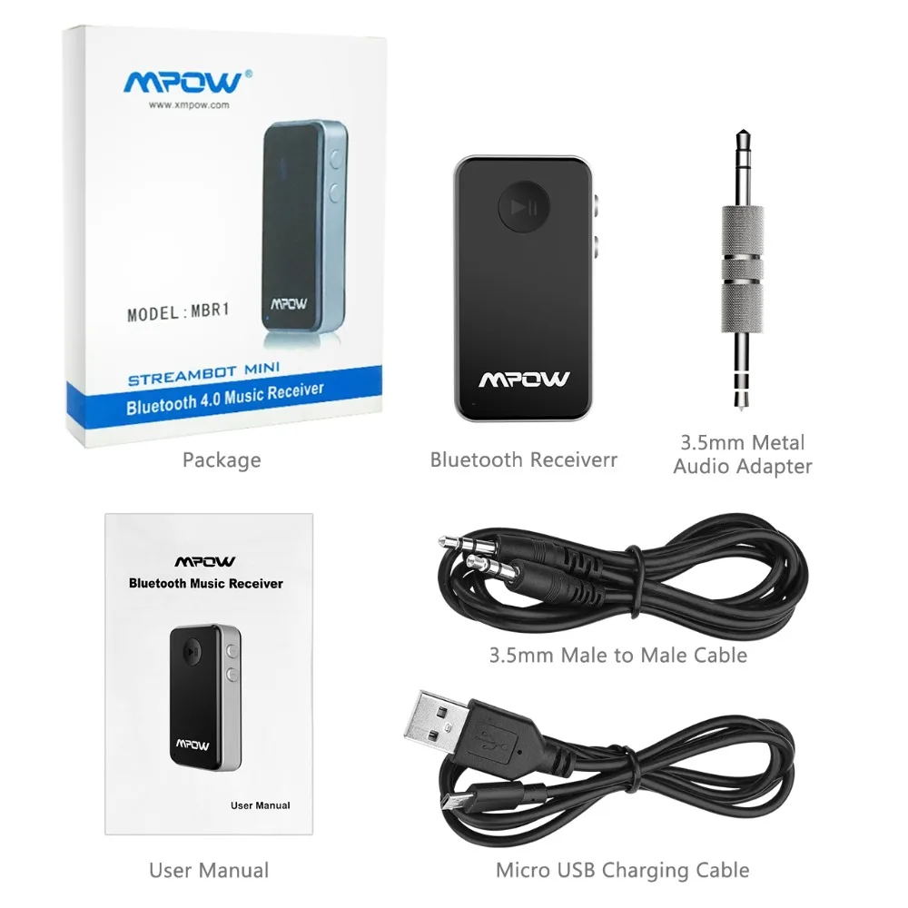 Mpow Bluetooth 4,0 приемник беспроводной 3,5 мм аудио адаптер Встроенный аккумулятор Bluetooth музыкальный приемник для наушников Динамик ТВ ПК