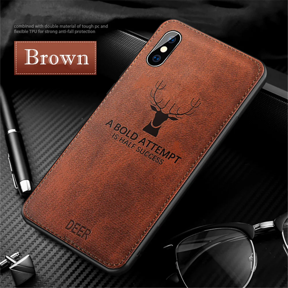 Brown PDGB Прочный ТПУ чехол для iPhone X XS чехол для MAX XR 6 6s Plus 7 Plus 8 Plus модный тканевый узор задняя крышка чехол с оленем - Цвет: Brown