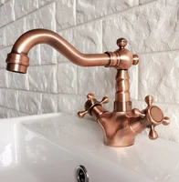 basin faucets antique red copper bathroom sink faucet 360 degree swivel spout double cross handle bath kitchen mixer taps zrg052