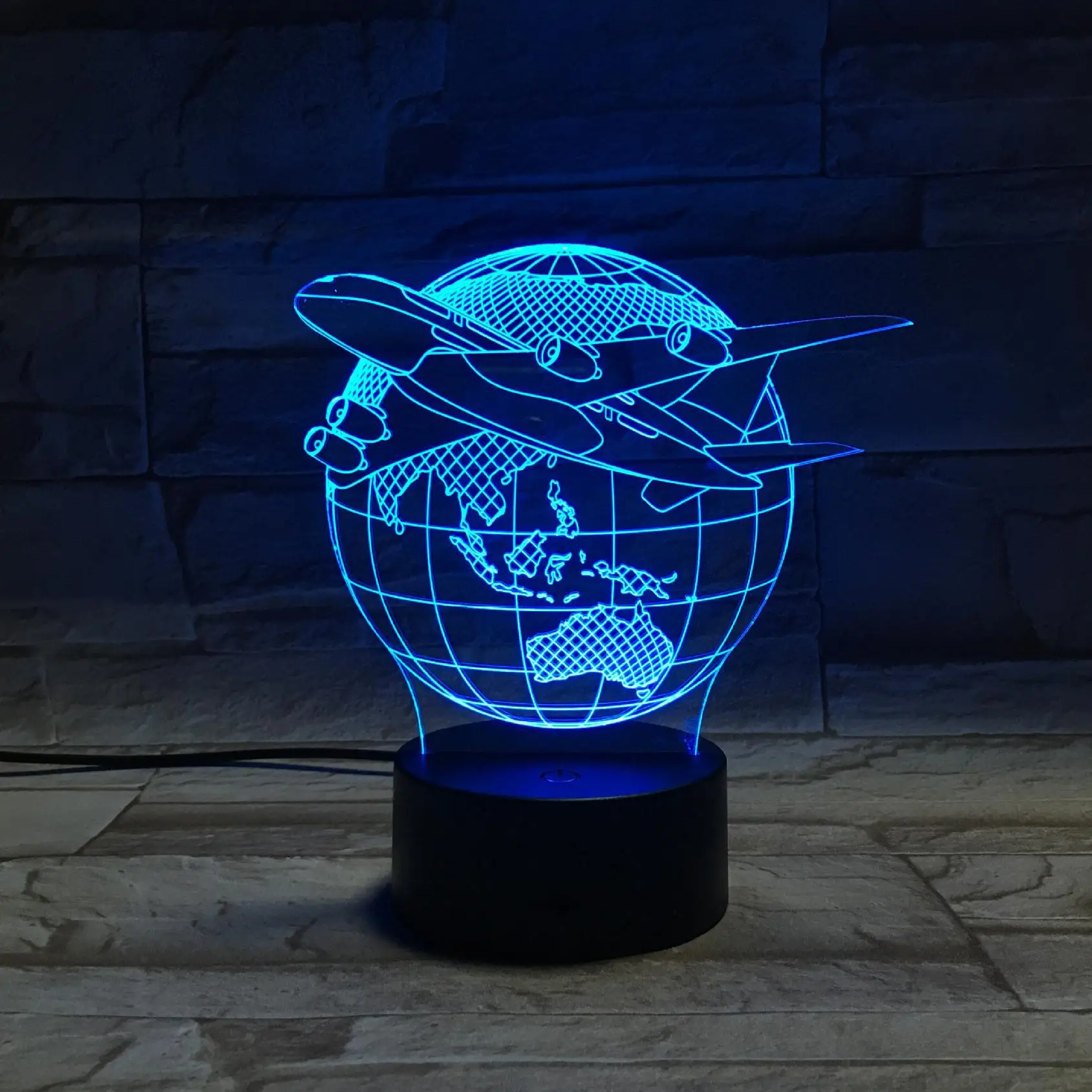 Флешка-самолет Светодиодная настольная лампа 7 цветов Изменение 3d лампа люминария де меса 3d светильники USB, Рождественский подарок ночник