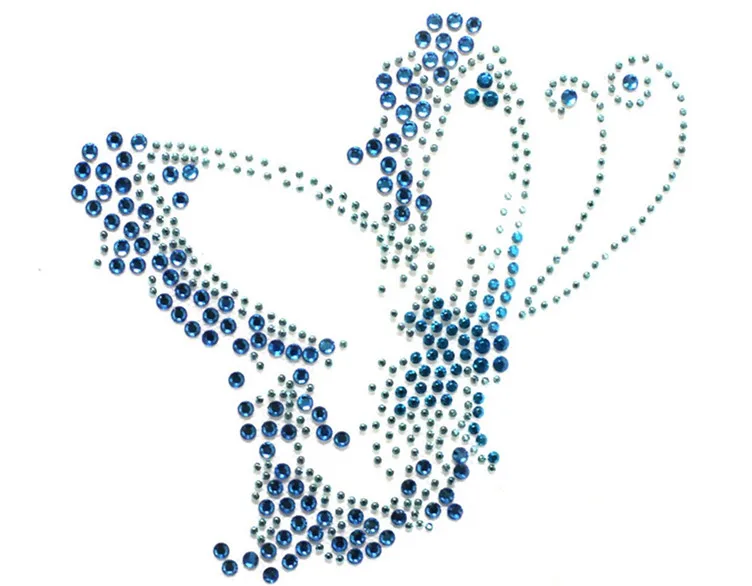 

Blue butterfly hot fix rhinestone transfer motifs ron on design rhinestone applique patch for shirt