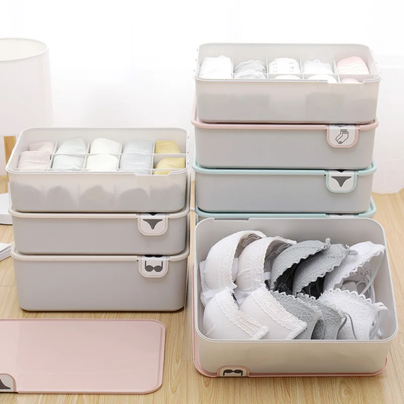 

3 Colors Household Decor Covered Bra Underwear Storage Compartment Box with Label Lid Storage Decoration Trunks Home