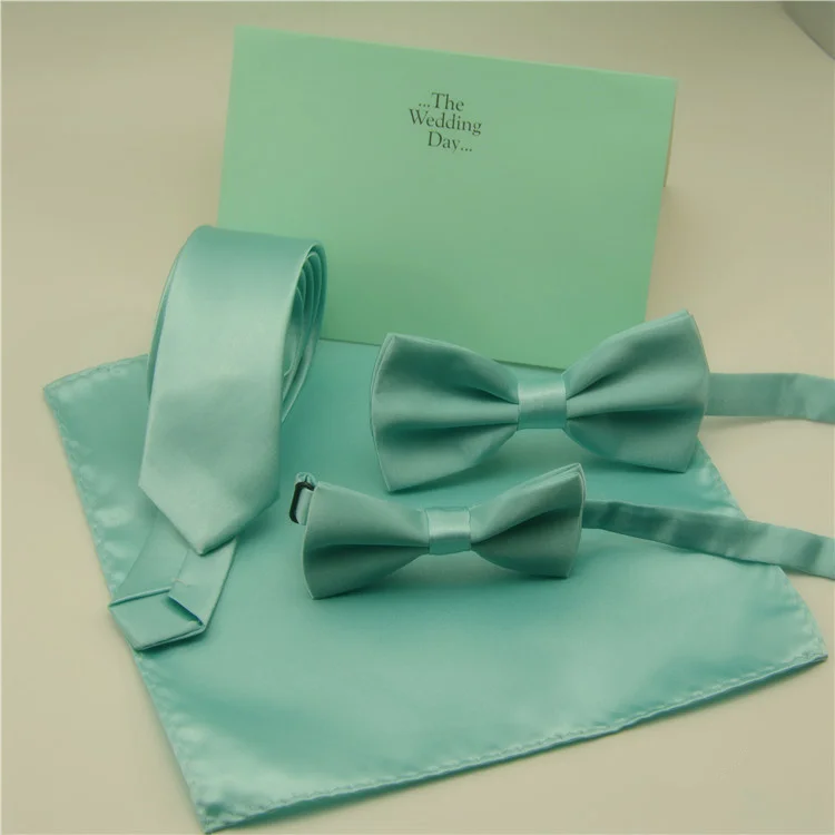 Moda laço laços para homens crianças sólido hortelã verde laço laços lenço cravat ajustável azul verde borboleta bolso quadrado