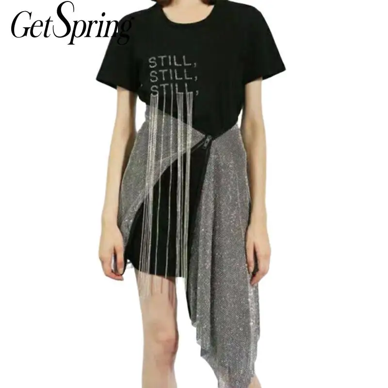 Getвесна Женский комплект черный белый с буквенным принтом кисточками