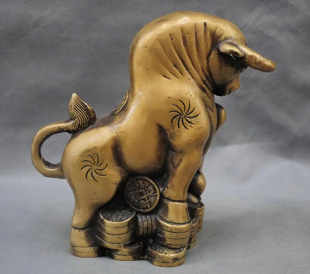 9'' China Fengshui Zodiac Year Bull Carve &quot&quot Word Bronze Statue | Дом и сад